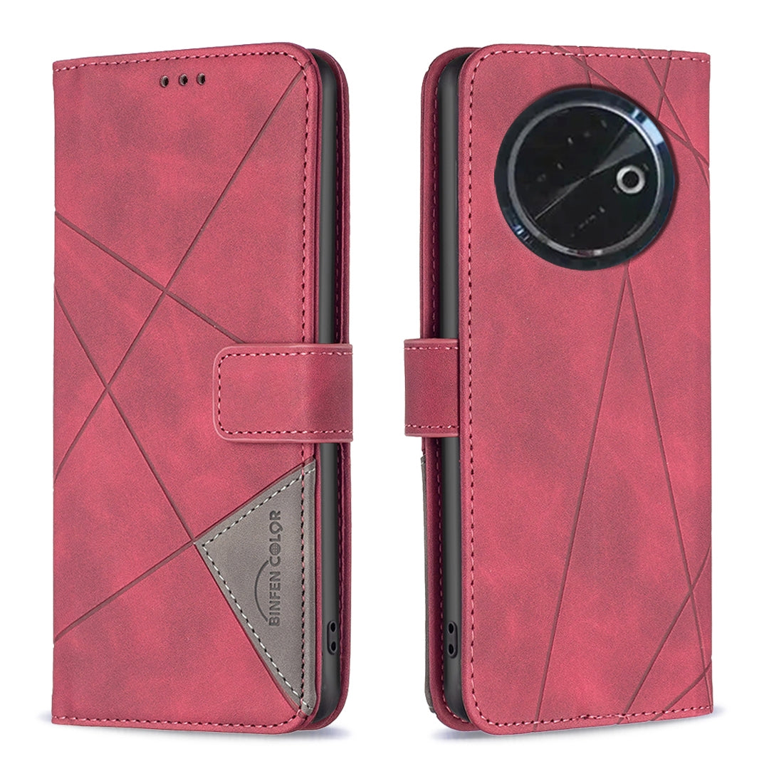Tecno Spark 30C Wallet Case – Rhombus Texture PU Leather, Magnetic Buckle, Card Slots, Stand Function, Shockproof Protective Cover