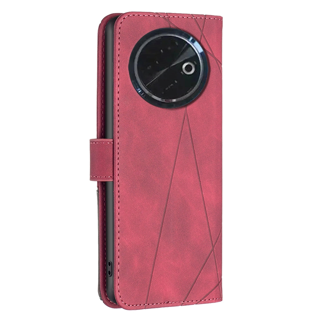Tecno Spark 30C Wallet Case – Rhombus Texture PU Leather, Magnetic Buckle, Card Slots, Stand Function, Shockproof Protective Cover