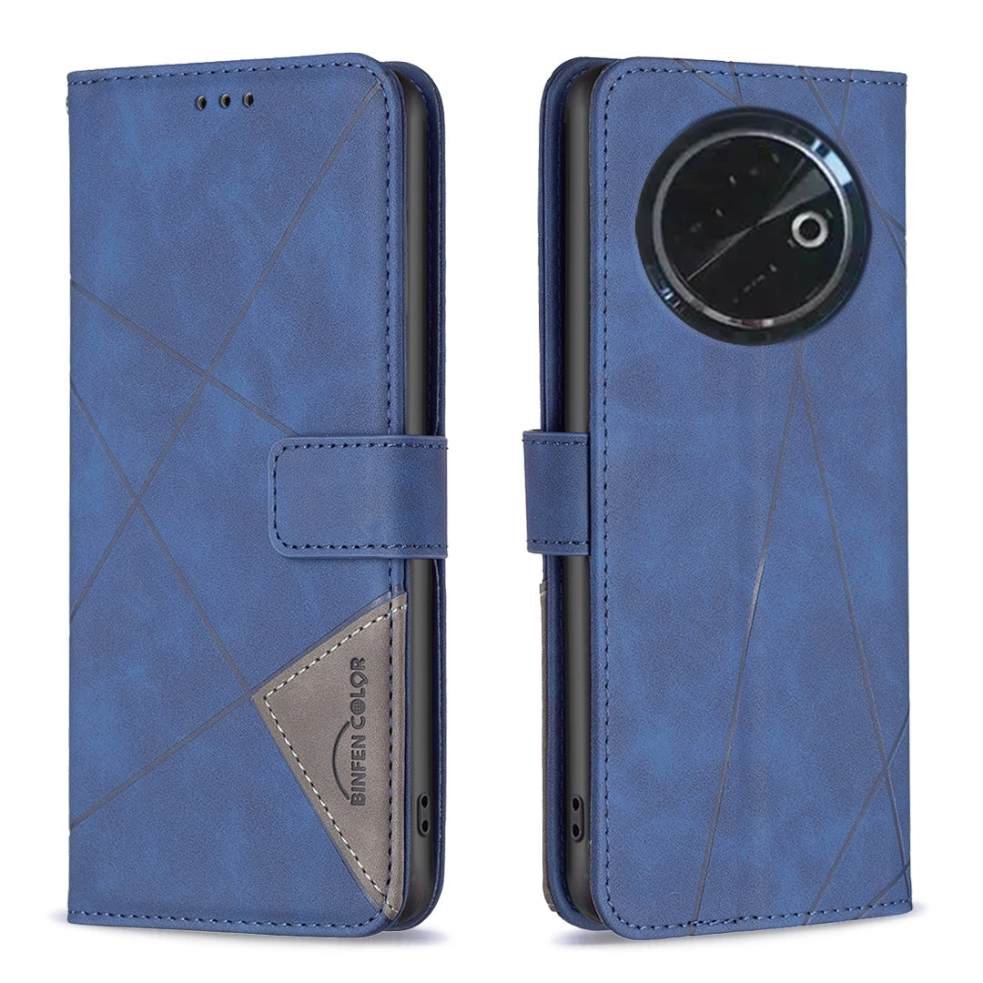 Tecno Spark 30C Wallet Case – Rhombus Texture PU Leather, Magnetic Buckle, Card Slots, Stand Function, Shockproof Protective Cover