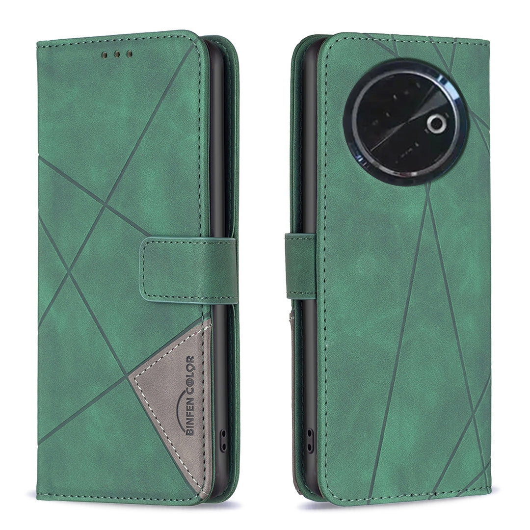 Tecno Spark 30C Wallet Case – Rhombus Texture PU Leather, Magnetic Buckle, Card Slots, Stand Function, Shockproof Protective Cover