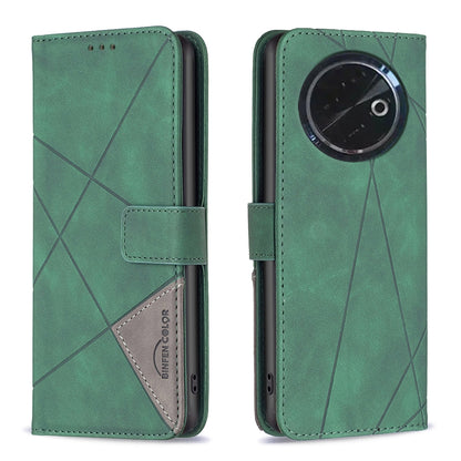 Tecno Spark 30C Wallet Case – Rhombus Texture PU Leather, Magnetic Buckle, Card Slots, Stand Function, Shockproof Protective Cover