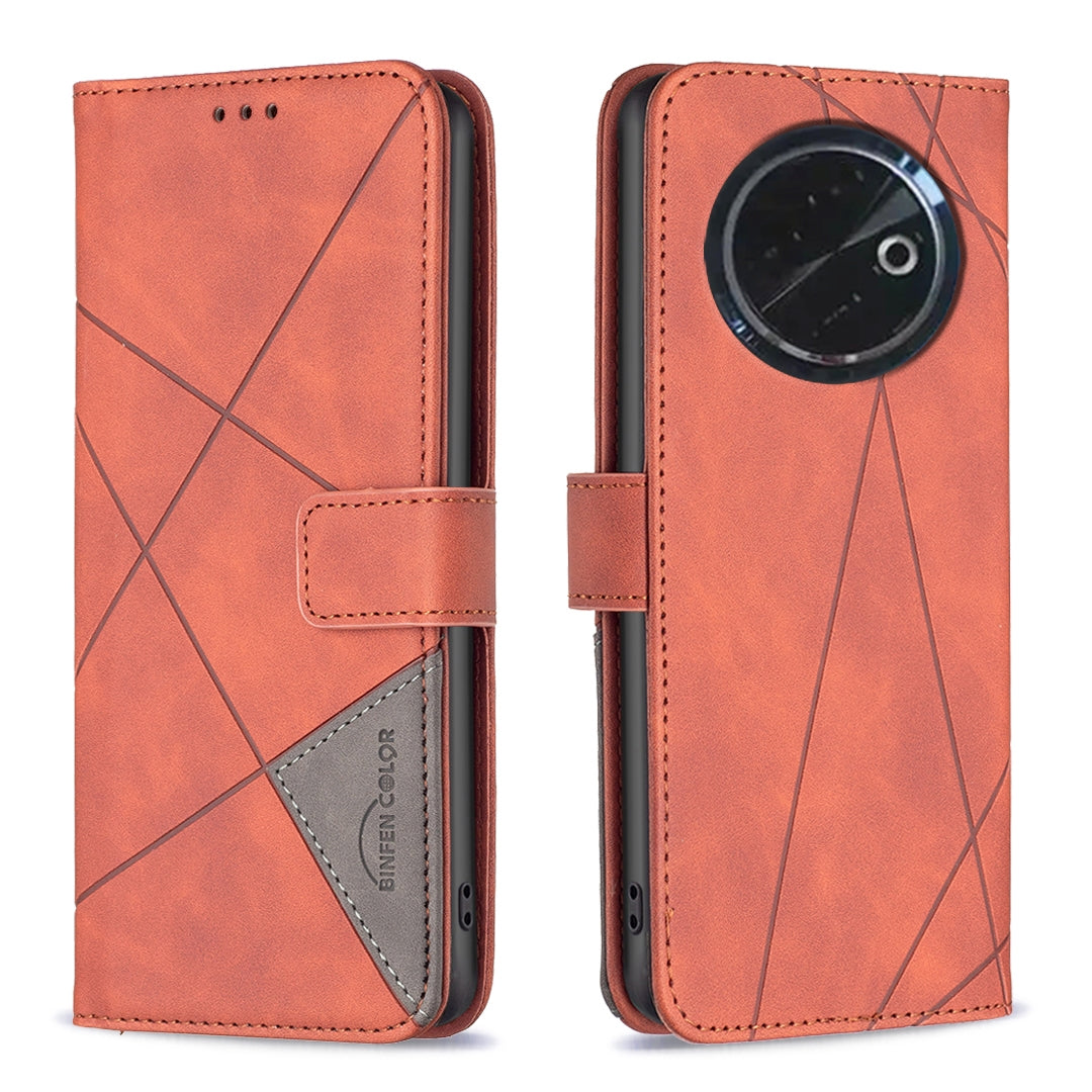 Tecno Spark 30C Wallet Case – Rhombus Texture PU Leather, Magnetic Buckle, Card Slots, Stand Function, Shockproof Protective Cover
