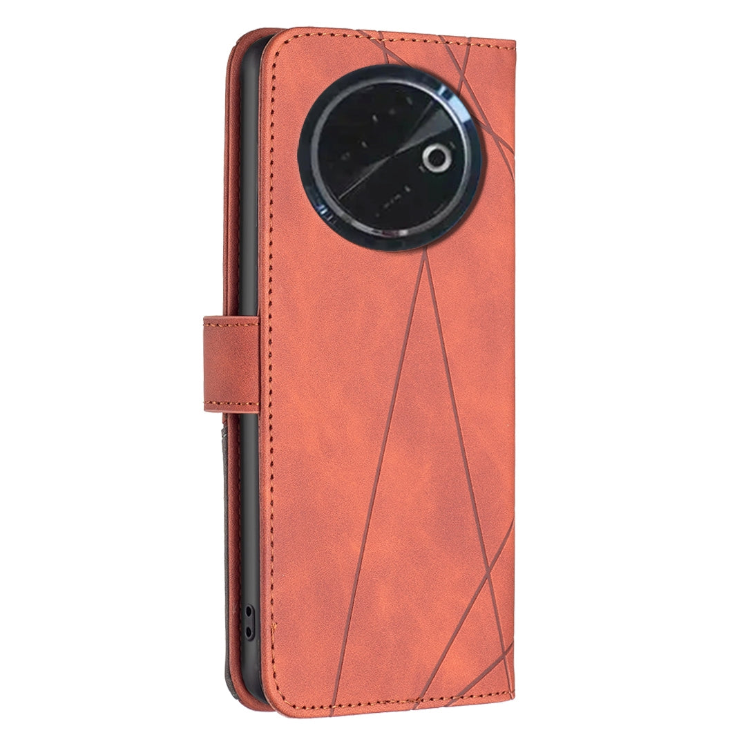 Tecno Spark 30C Wallet Case – Rhombus Texture PU Leather, Magnetic Buckle, Card Slots, Stand Function, Shockproof Protective Cover