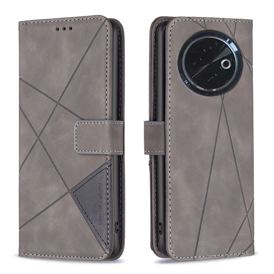 Tecno Spark 30C Wallet Case – Rhombus Texture PU Leather, Magnetic Buckle, Card Slots, Stand Function, Shockproof Protective Cover