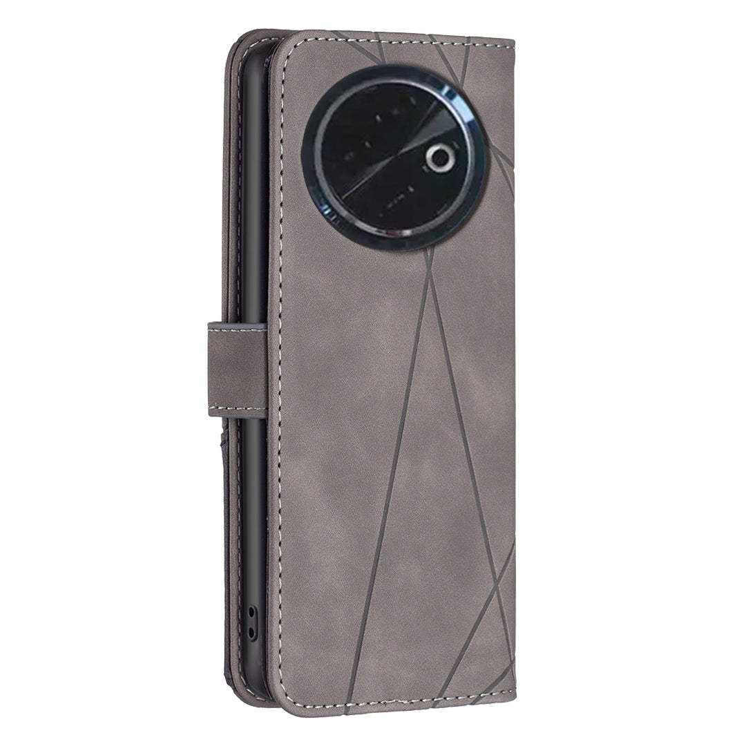 Tecno Spark 30C Wallet Case – Rhombus Texture PU Leather, Magnetic Buckle, Card Slots, Stand Function, Shockproof Protective Cover