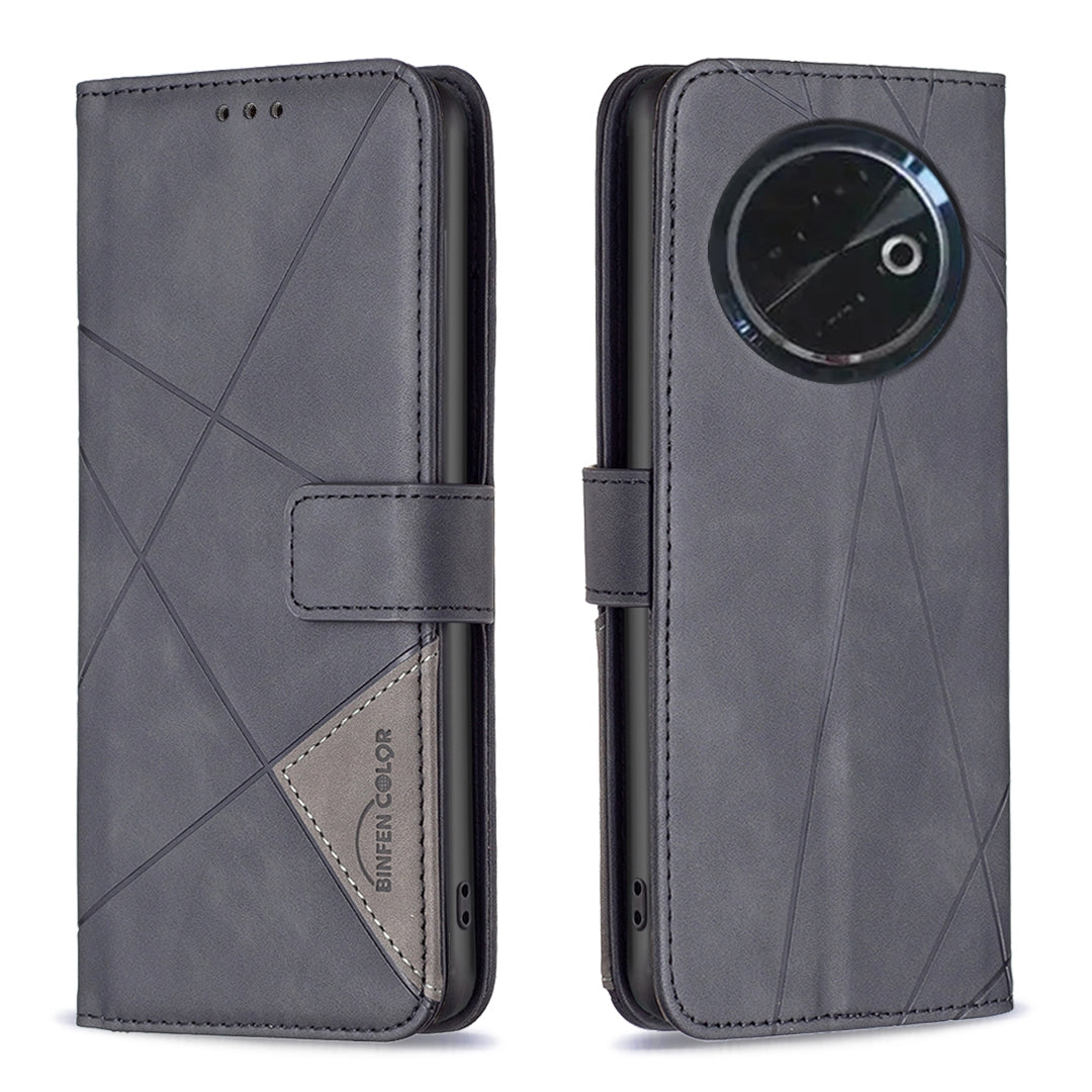 Tecno Spark 30C Wallet Case – Rhombus Texture PU Leather, Magnetic Buckle, Card Slots, Stand Function, Shockproof Protective Cover