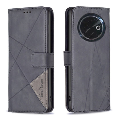Tecno Spark 30C Wallet Case – Rhombus Texture PU Leather, Magnetic Buckle, Card Slots, Stand Function, Shockproof Protective Cover
