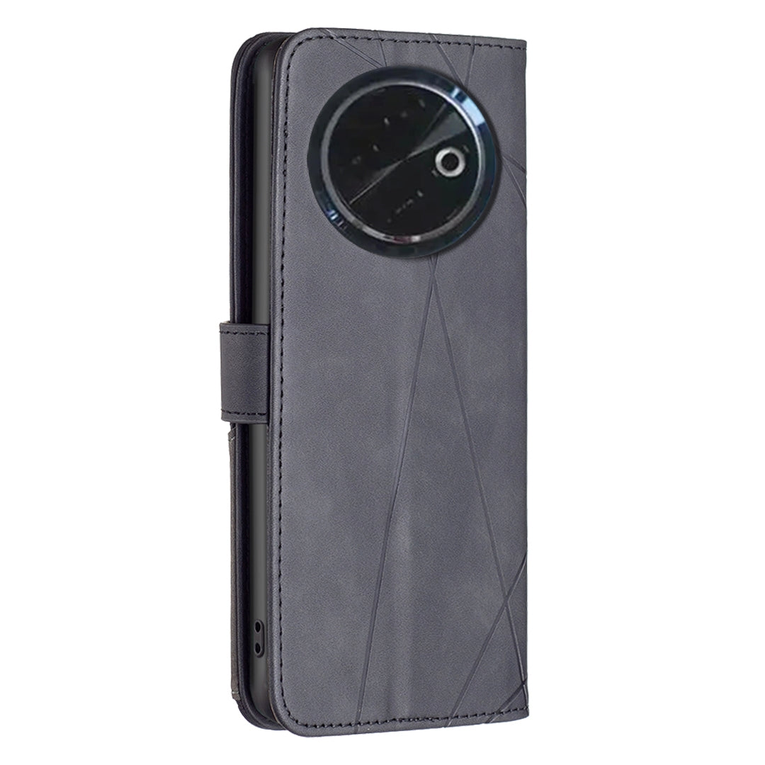 Tecno Spark 30C Wallet Case – Rhombus Texture PU Leather, Magnetic Buckle, Card Slots, Stand Function, Shockproof Protective Cover