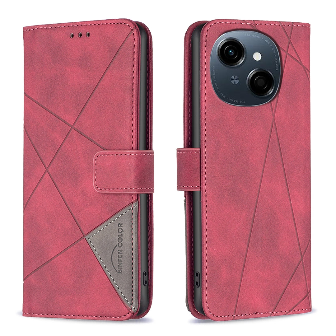 Tecno Spark Go 1 Wallet Case – Rhombus Texture PU Leather, Magnetic Buckle, Card Slots, Stand Function, Shockproof Protective Cover