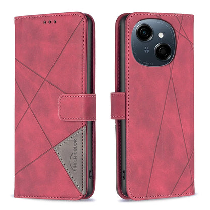 Tecno Pop 9 Wallet Case – Rhombus Texture PU Leather, Magnetic Buckle, Card Slots, Stand Function, Shockproof Protective Cover