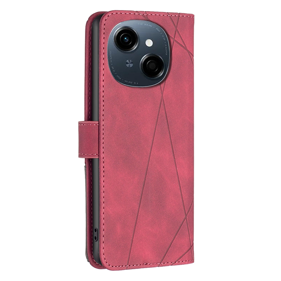Tecno Pop 9 Wallet Case – Rhombus Texture PU Leather, Magnetic Buckle, Card Slots, Stand Function, Shockproof Protective Cover