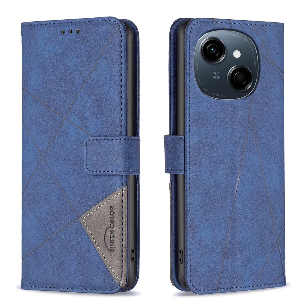 Tecno Spark Go 1 Wallet Case – Rhombus Texture PU Leather, Magnetic Buckle, Card Slots, Stand Function, Shockproof Protective Cover