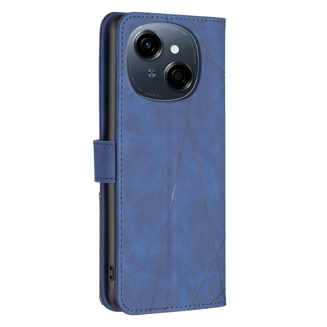 Tecno Spark Go 1 Wallet Case – Rhombus Texture PU Leather, Magnetic Buckle, Card Slots, Stand Function, Shockproof Protective Cover