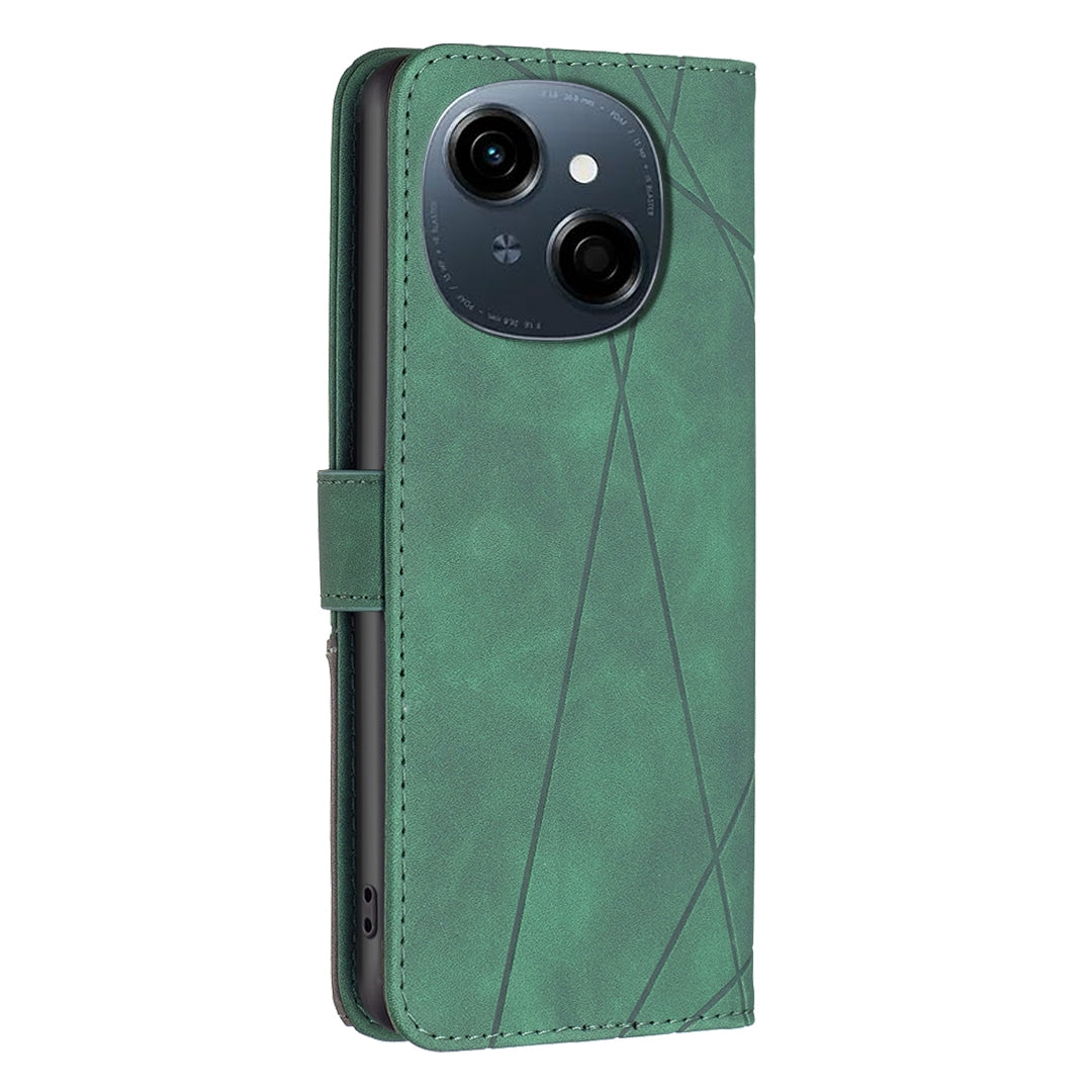 Tecno Spark Go 1 Wallet Case – Rhombus Texture PU Leather, Magnetic Buckle, Card Slots, Stand Function, Shockproof Protective Cover