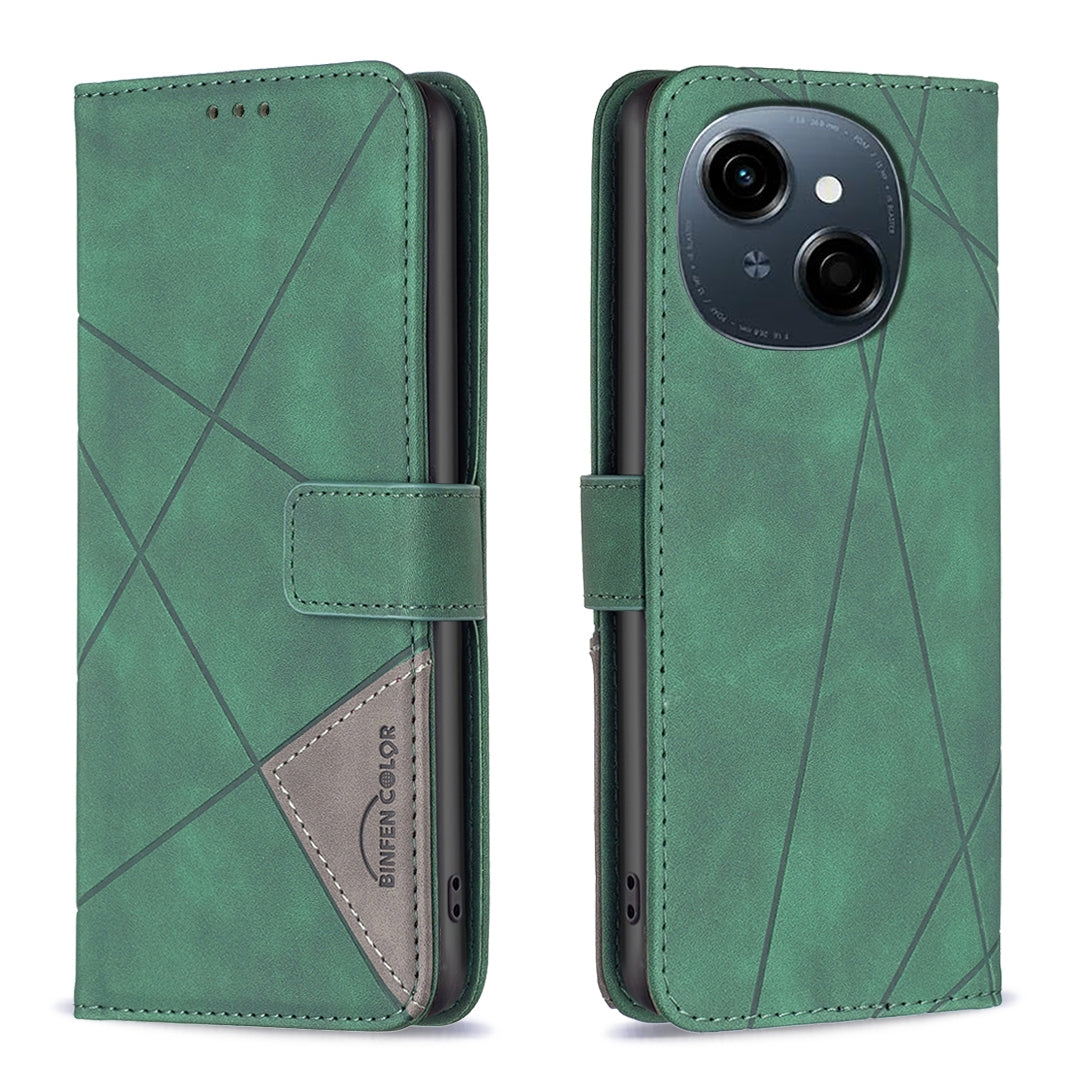 Tecno Pop 9 Wallet Case – Rhombus Texture PU Leather, Magnetic Buckle, Card Slots, Stand Function, Shockproof Protective Cover