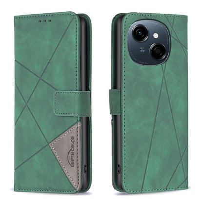 Tecno Pop 9 Wallet Case – Rhombus Texture PU Leather, Magnetic Buckle, Card Slots, Stand Function, Shockproof Protective Cover