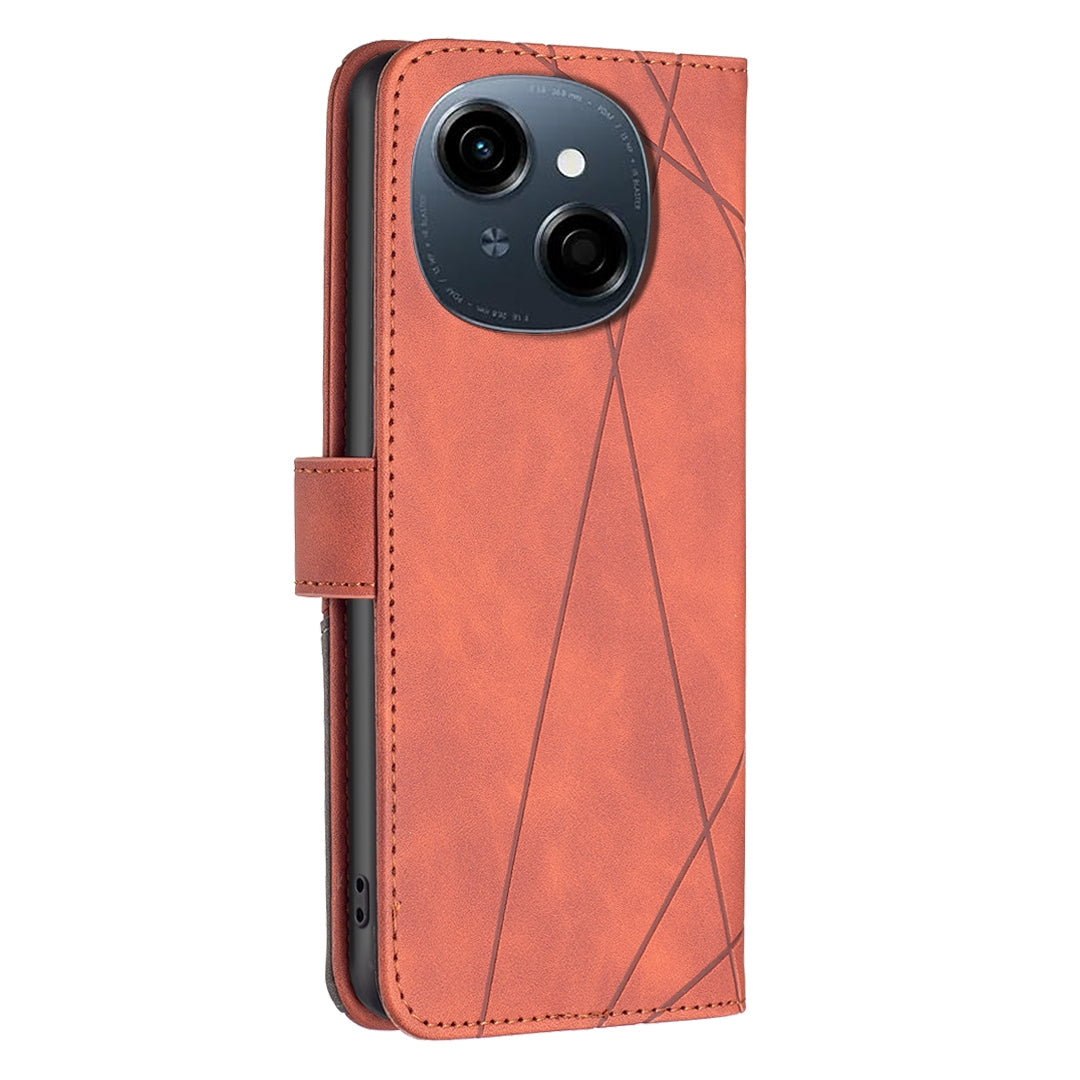Tecno Spark Go 1 Wallet Case – Rhombus Texture PU Leather, Magnetic Buckle, Card Slots, Stand Function, Shockproof Protective Cover
