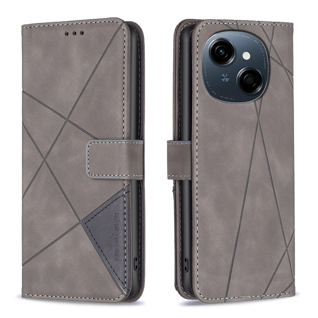 Tecno Spark Go 1 Wallet Case – Rhombus Texture PU Leather, Magnetic Buckle, Card Slots, Stand Function, Shockproof Protective Cover