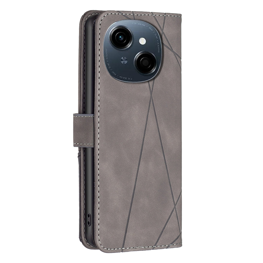 Tecno Pop 9 Wallet Case – Rhombus Texture PU Leather, Magnetic Buckle, Card Slots, Stand Function, Shockproof Protective Cover