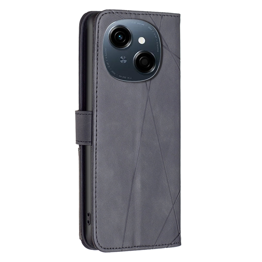 Tecno Spark Go 1 Wallet Case – Rhombus Texture PU Leather, Magnetic Buckle, Card Slots, Stand Function, Shockproof Protective Cover