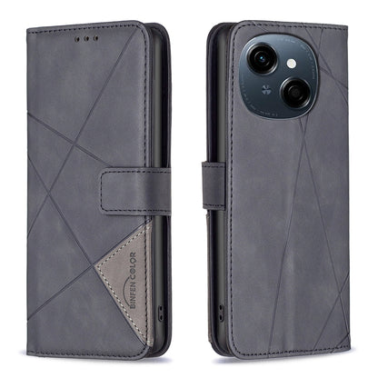 Tecno Pop 9 Wallet Case – Rhombus Texture PU Leather, Magnetic Buckle, Card Slots, Stand Function, Shockproof Protective Cover