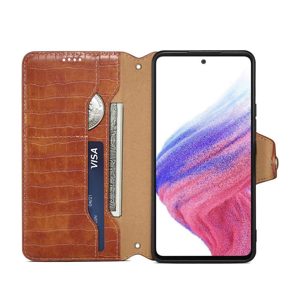 Samsung Galaxy A32 Denior Leather Case - Crocodile Texture with Oil Edge, Wallet & Kickstand Features