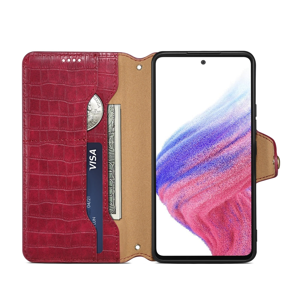 Samsung Galaxy A32 Denior Leather Case - Crocodile Texture with Oil Edge, Wallet & Kickstand Features