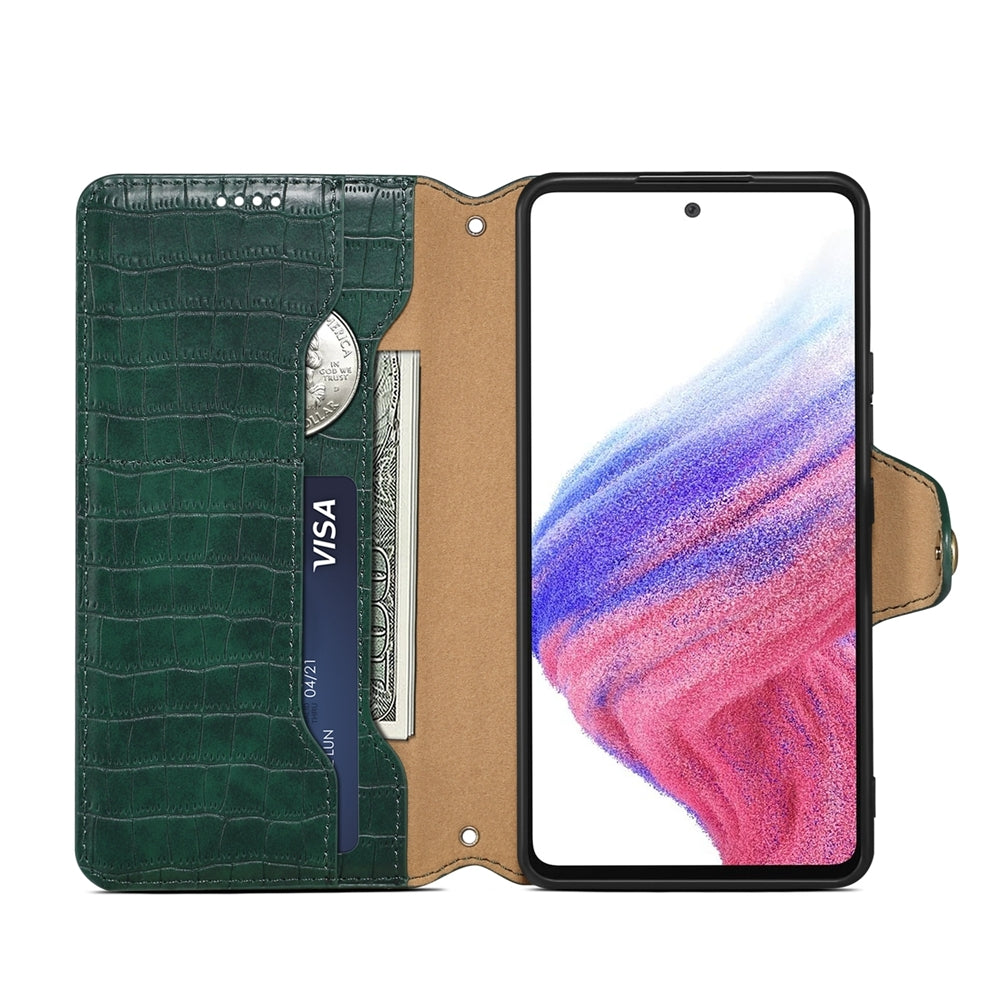 Samsung Galaxy A32 Denior Leather Case - Crocodile Texture with Oil Edge, Wallet & Kickstand Features