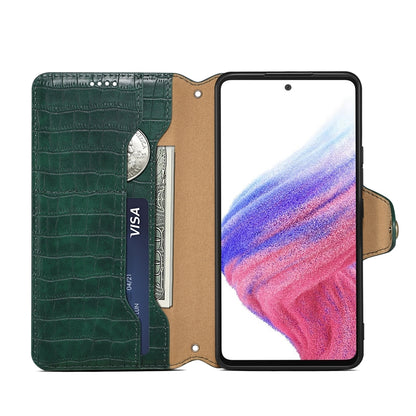 Samsung Galaxy A32 Denior Leather Case - Crocodile Texture with Oil Edge, Wallet & Kickstand Features