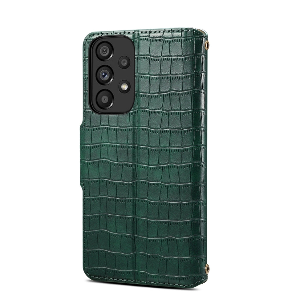 Samsung Galaxy A33 5G Denior Leather Case - Crocodile Texture with Oil Edge, Wallet & Kickstand Features