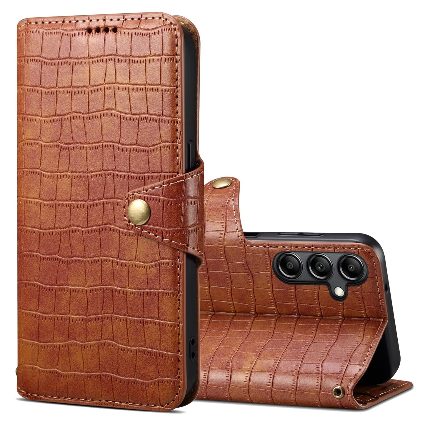 Samsung Galaxy A05s Denior Leather Case - Crocodile Texture with Oil Edge, Wallet & Kickstand Features