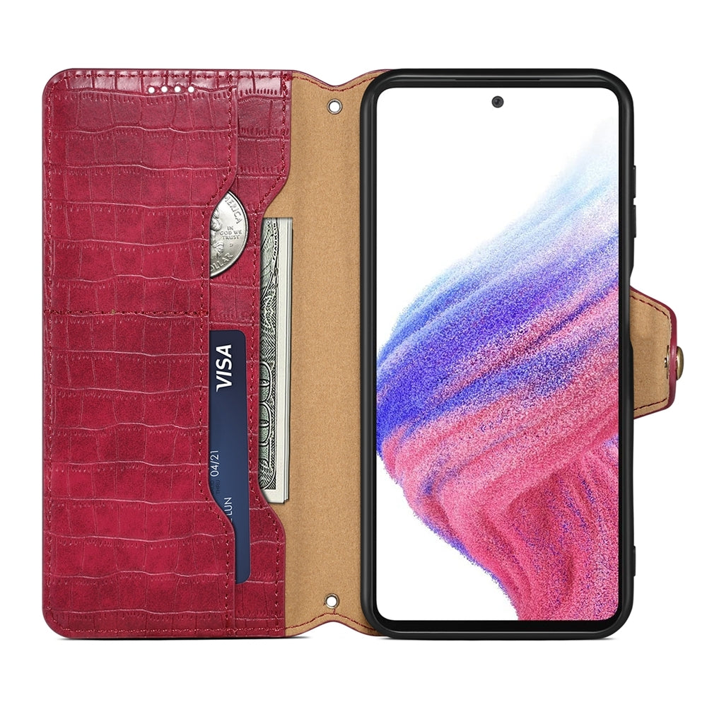 Samsung Galaxy A05s Denior Leather Case - Crocodile Texture with Oil Edge, Wallet & Kickstand Features