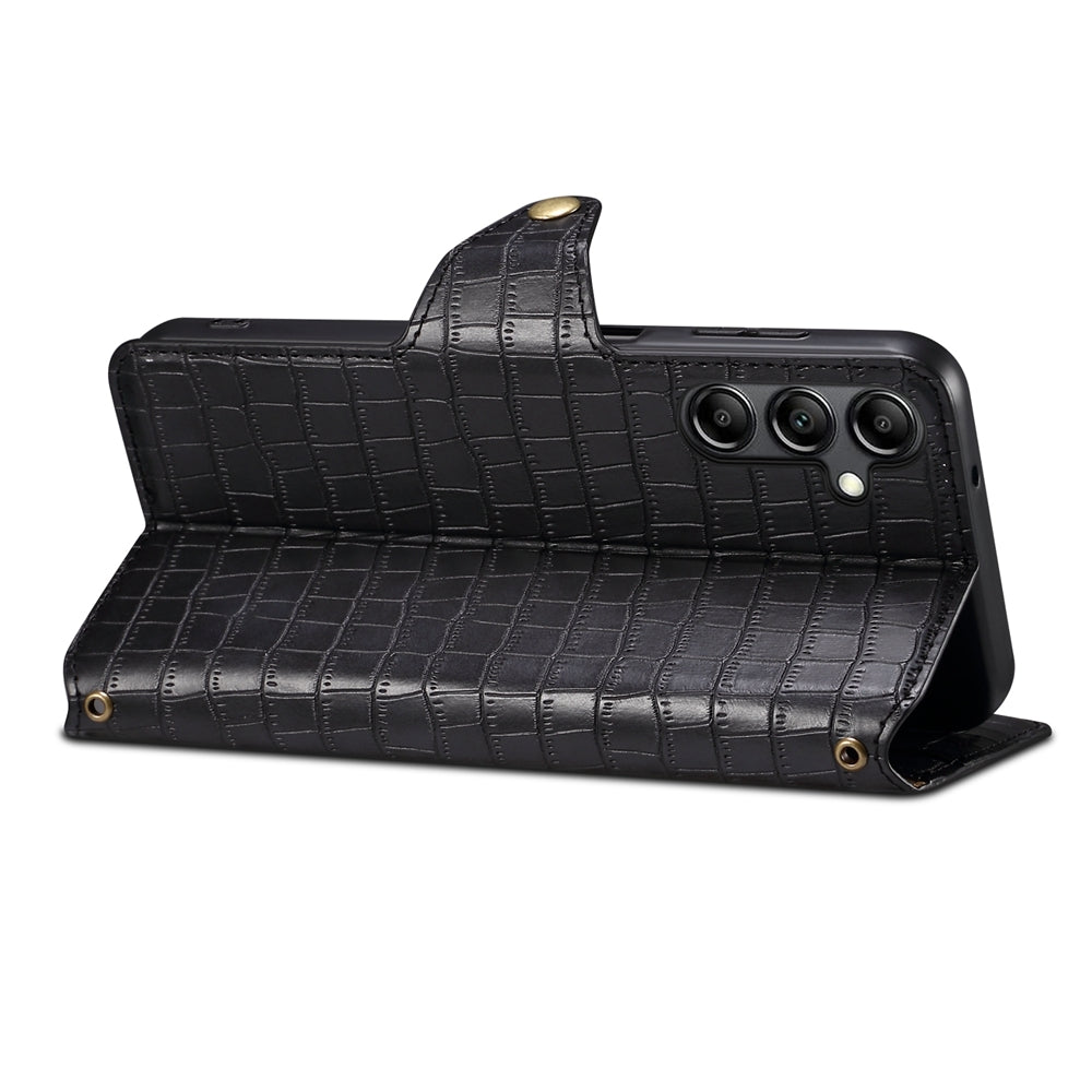 Samsung Galaxy A05s Denior Leather Case - Crocodile Texture with Oil Edge, Wallet & Kickstand Features