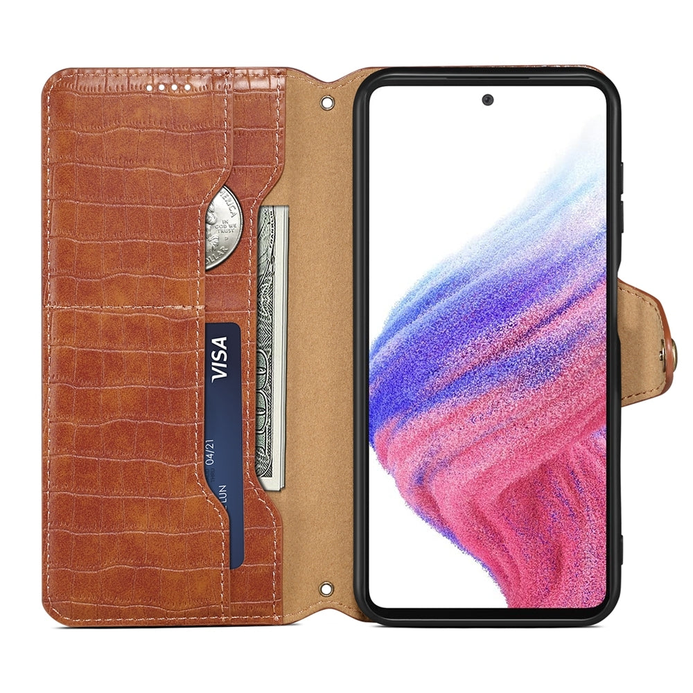 Samsung Galaxy A13 5G Denior Leather Case - Crocodile Texture with Oil Edge, Wallet & Kickstand Features