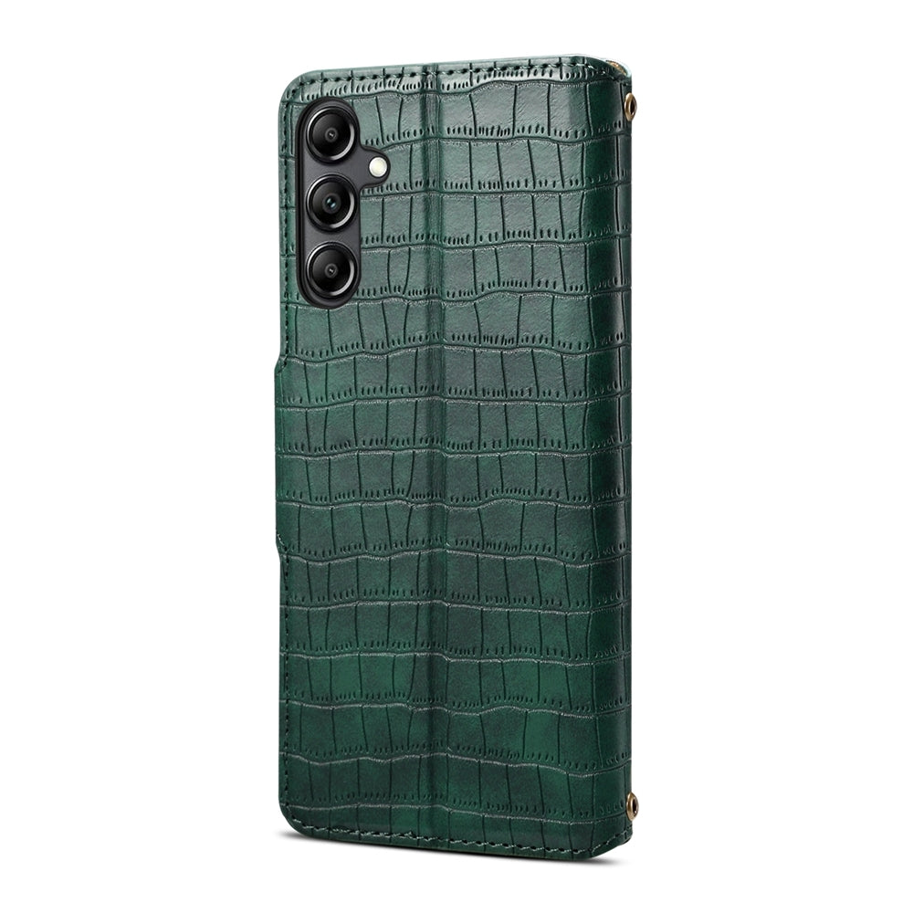 Samsung Galaxy A14 5G Denior Leather Case - Crocodile Texture with Oil Edge, Wallet & Kickstand Features