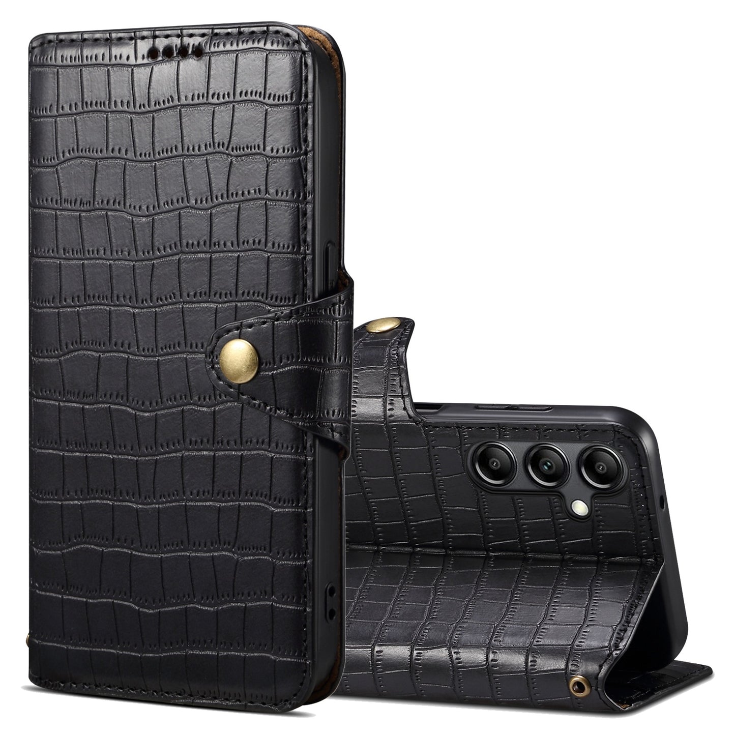 Samsung Galaxy A14 5G Denior Leather Case - Crocodile Texture with Oil Edge, Wallet & Kickstand Features