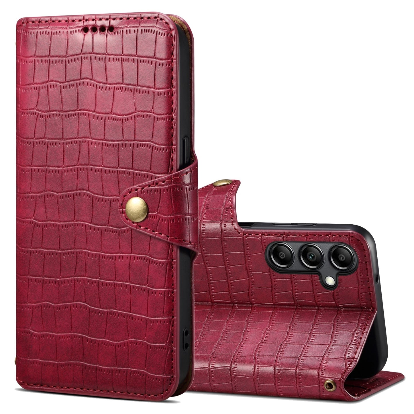 Samsung Galaxy A24 5G Denior Leather Case - Crocodile Texture with Oil Edge, Wallet & Kickstand Features