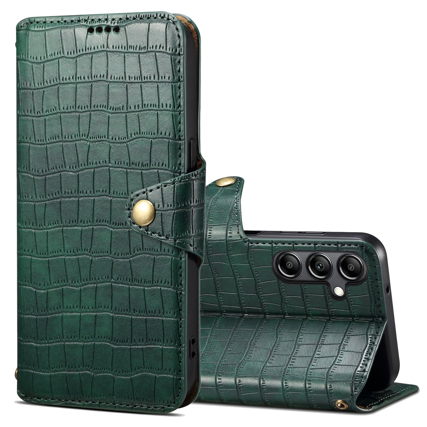 Samsung Galaxy A24 5G Denior Leather Case - Crocodile Texture with Oil Edge, Wallet & Kickstand Features