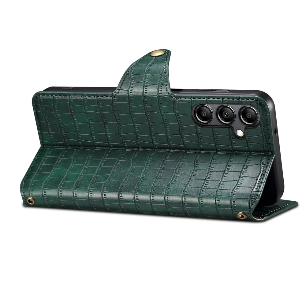 Samsung Galaxy A24 5G Denior Leather Case - Crocodile Texture with Oil Edge, Wallet & Kickstand Features