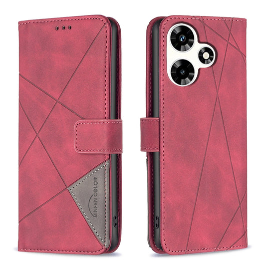 Infinix Hot 30 Wallet Case – Rhombus Texture PU Leather, Magnetic Buckle, Card Slots, Stand Function, Shockproof Protective Cover