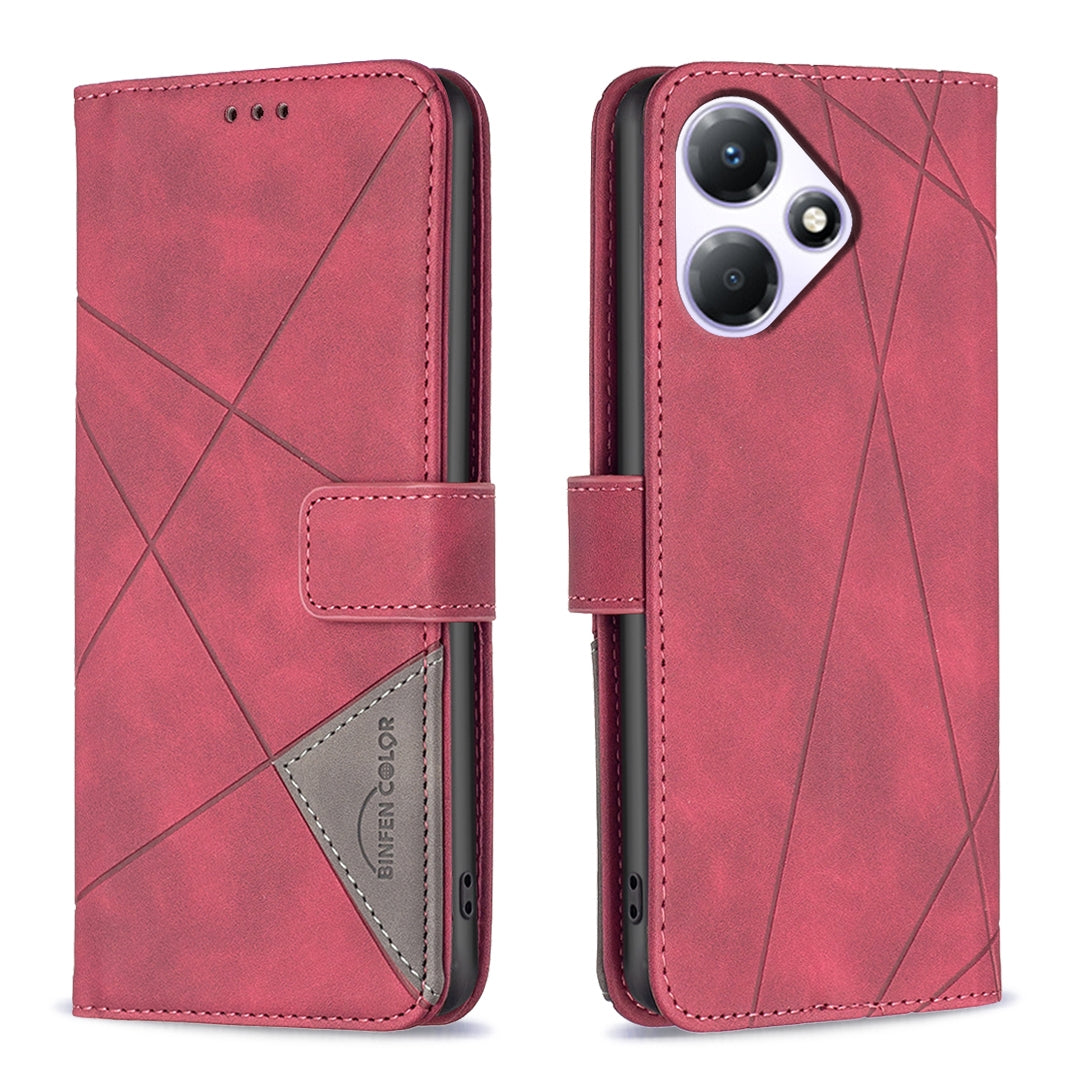 Infinix Hot 30 Play NFC Wallet Case – Rhombus Texture PU Leather, Magnetic Buckle, Card Slots, Stand Function, Shockproof Protective Cover
