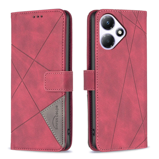 Infinix Hot 30 Play NFC Wallet Case – Rhombus Texture PU Leather, Magnetic Buckle, Card Slots, Stand Function, Shockproof Protective Cover