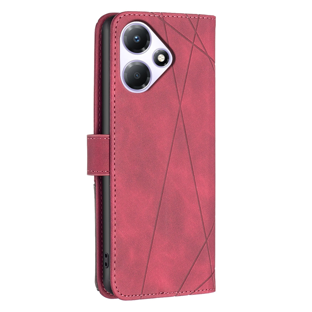 Infinix Hot 30 Play NFC Wallet Case – Rhombus Texture PU Leather, Magnetic Buckle, Card Slots, Stand Function, Shockproof Protective Cover