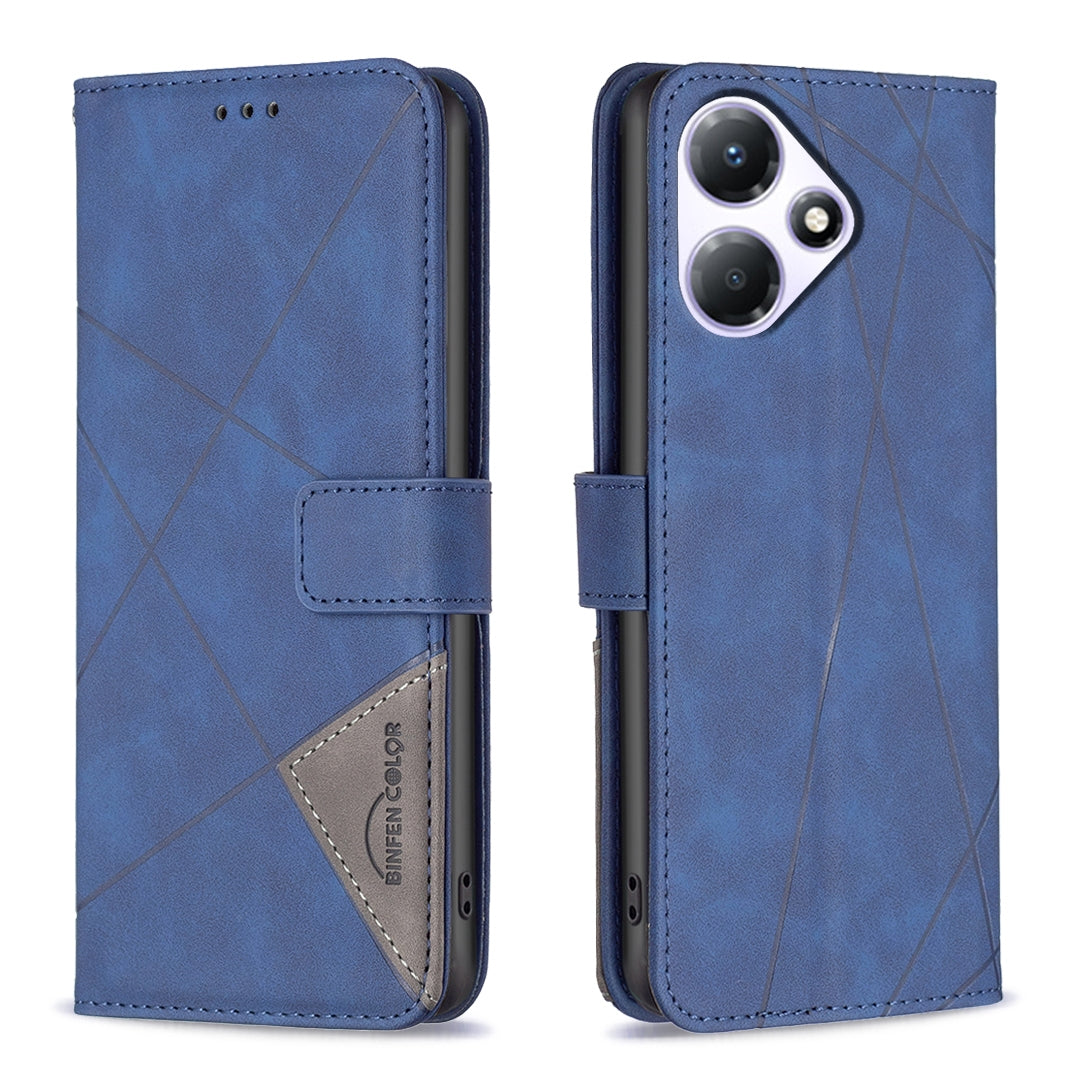 Infinix Hot 30 Play NFC Wallet Case – Rhombus Texture PU Leather, Magnetic Buckle, Card Slots, Stand Function, Shockproof Protective Cover