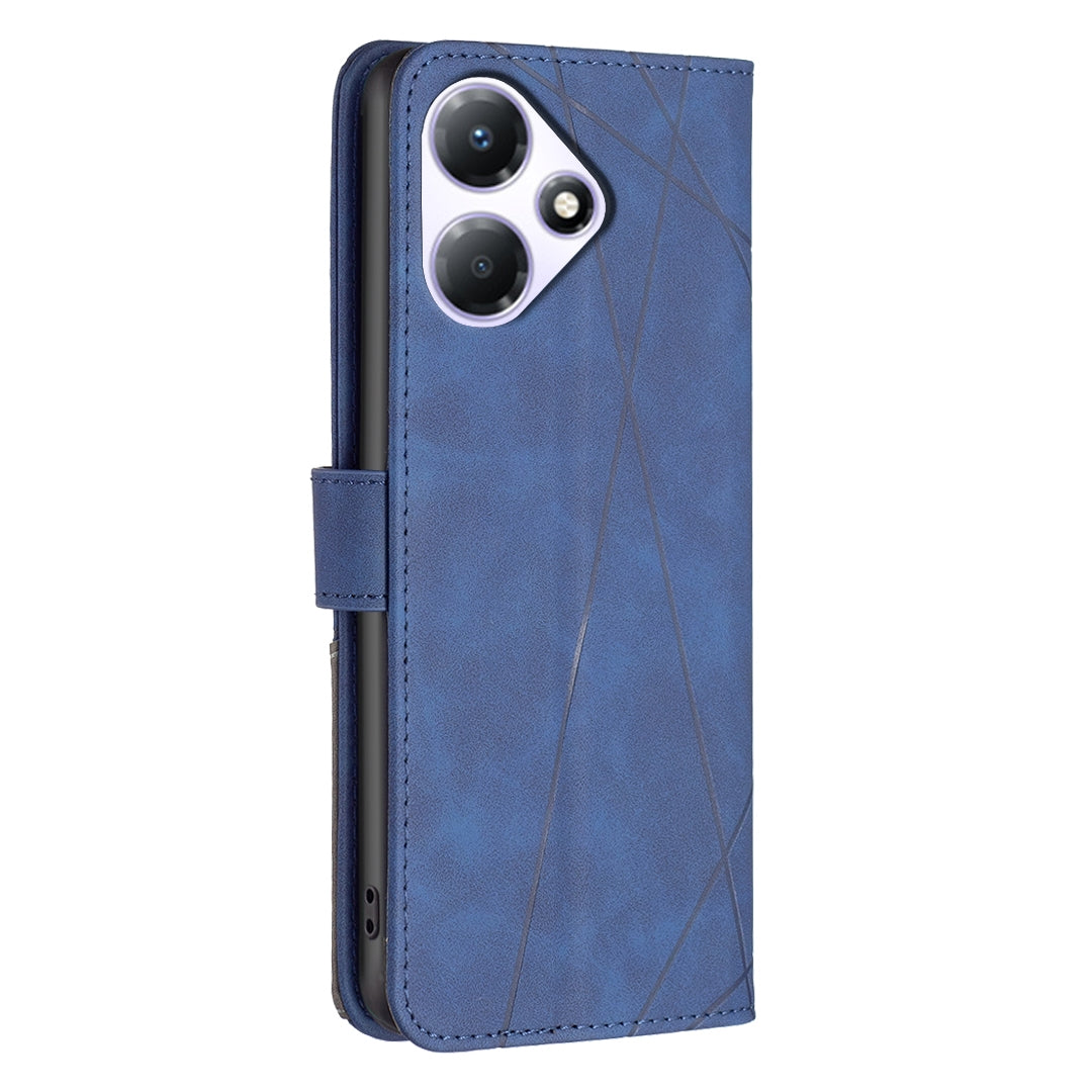 Infinix Hot 30 Play NFC Wallet Case – Rhombus Texture PU Leather, Magnetic Buckle, Card Slots, Stand Function, Shockproof Protective Cover