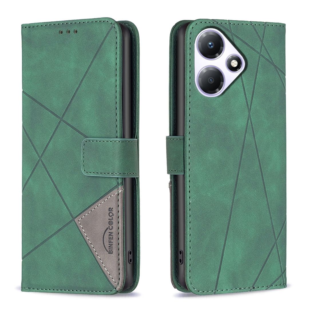 Infinix Hot 30 Play NFC Wallet Case – Rhombus Texture PU Leather, Magnetic Buckle, Card Slots, Stand Function, Shockproof Protective Cover