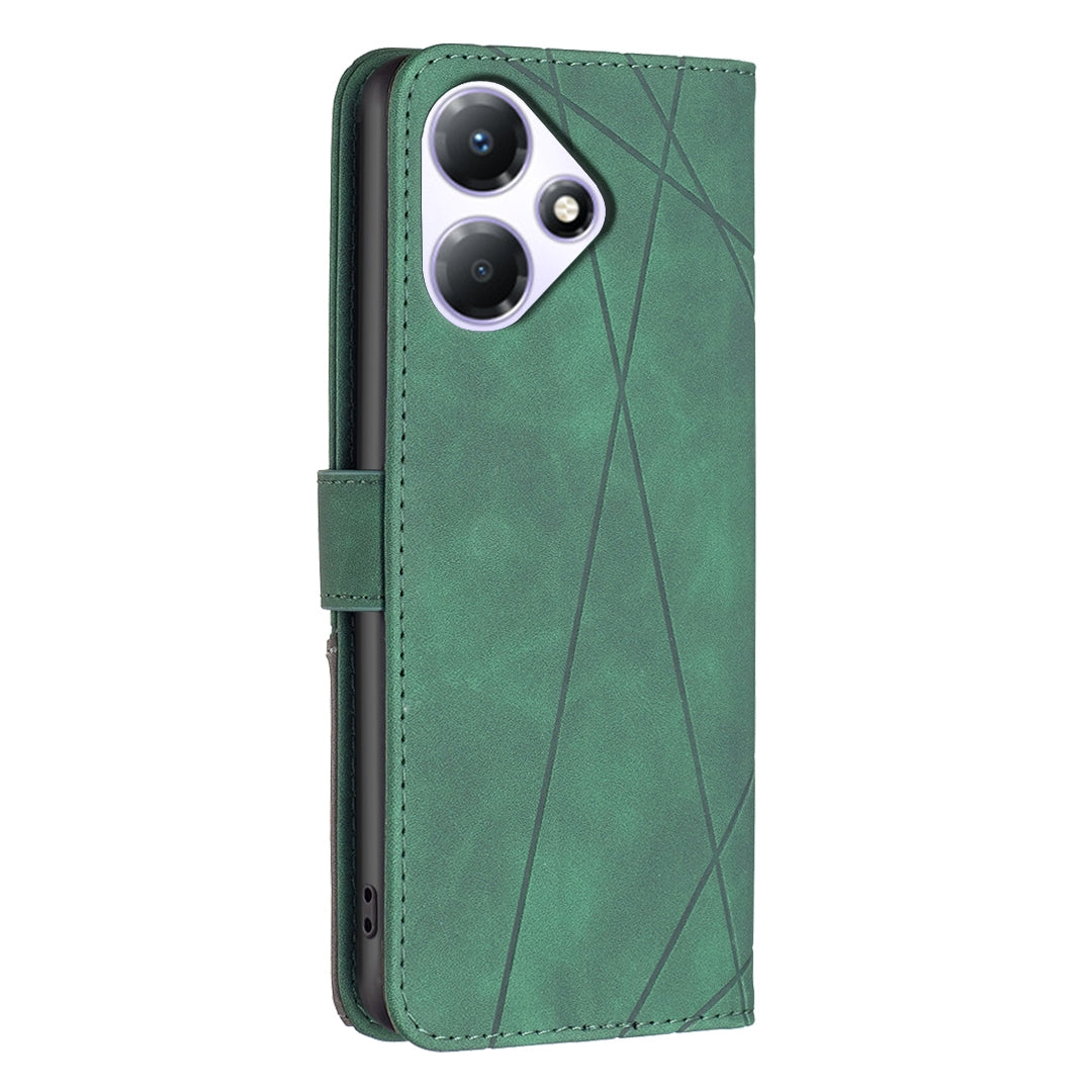 Infinix Hot 30 Play NFC Wallet Case – Rhombus Texture PU Leather, Magnetic Buckle, Card Slots, Stand Function, Shockproof Protective Cover
