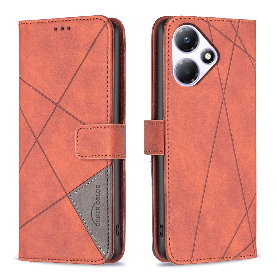 Infinix Hot 30 Play NFC Wallet Case – Rhombus Texture PU Leather, Magnetic Buckle, Card Slots, Stand Function, Shockproof Protective Cover