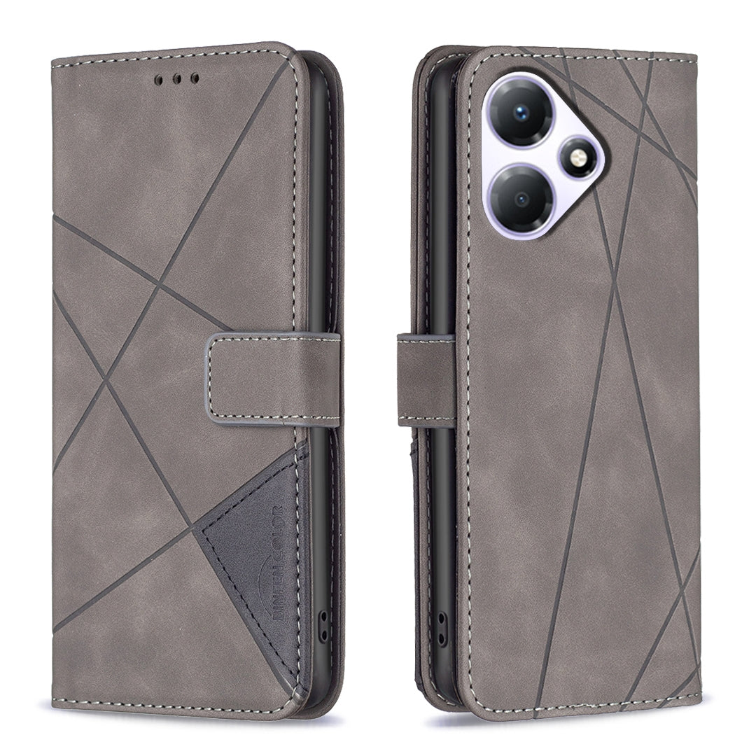 Infinix Hot 30 Play NFC Wallet Case – Rhombus Texture PU Leather, Magnetic Buckle, Card Slots, Stand Function, Shockproof Protective Cover