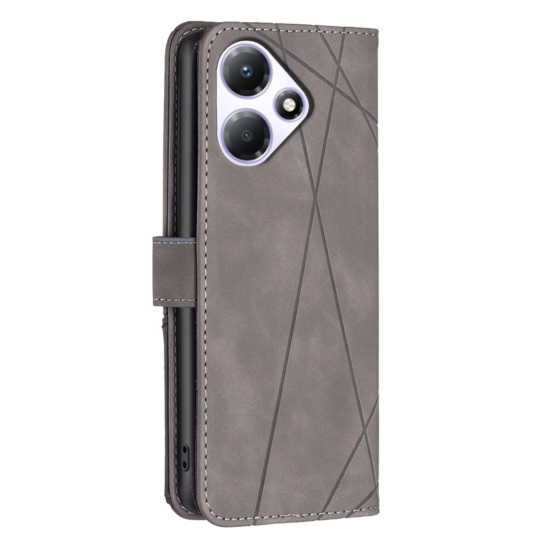 Infinix Hot 30 Play NFC Wallet Case – Rhombus Texture PU Leather, Magnetic Buckle, Card Slots, Stand Function, Shockproof Protective Cover